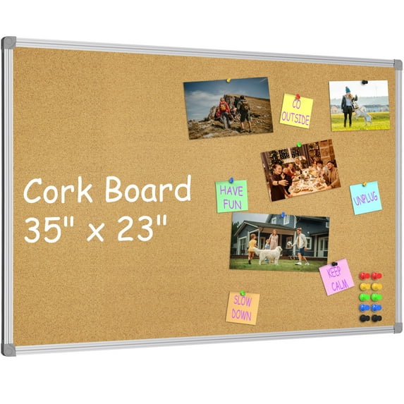 (2 pack) Lockways Cork Board 23" x 35" Thumb Tack Board for Wall Heavy Duty Aluminum Frame Bulletin Board