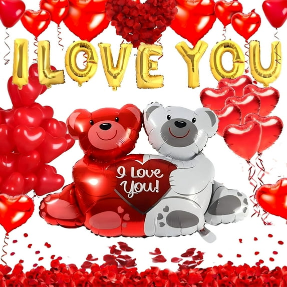 (2 pack) Lockways Romantic Wedding Balloon Set Red Heart I Love You Decoration, Foil Balloons Anniversary Decor
