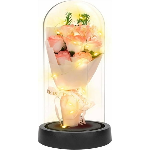 (2 pack) Lockways Gifts for Women,Rose in Glass Dome With LED Light,Flowers Fresh Bouquets for Her,Preserved Rose,Anniversary,Birthdays