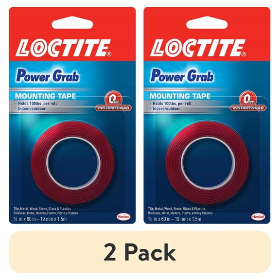 (2 pack) Loctite Power Grab Mounting Tape, 0.75 in x 60 in, Red 60 inches Roll