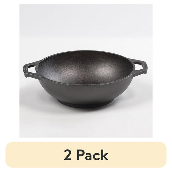 (2 pack) Lodge Logic 9" Cast Iron Mini Wok with double loop handles, L9MW