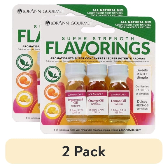 (2 pack) LorAnn Oils Super Strength Flavoring - Used For Candy Making, Baking, Hard Candy, and Flavor Oils - Bold, Natural Flavors 4X Stronger Than Extracts - Peppermint, Orange, Lemon, 1 fl dram each