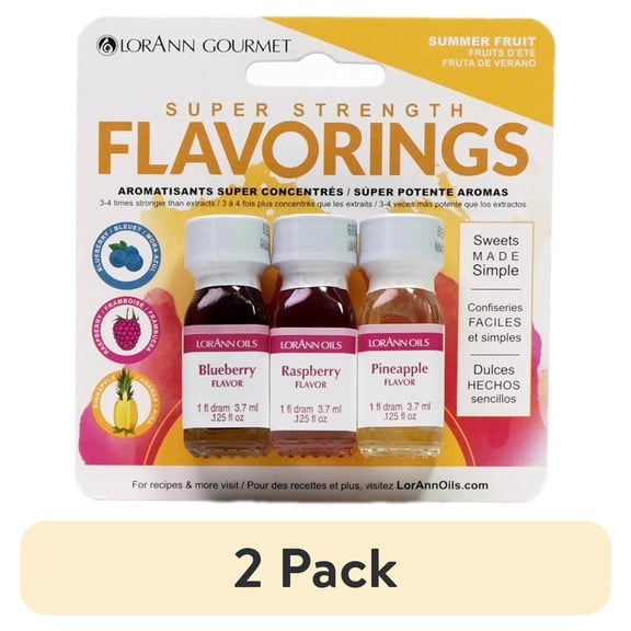(2 pack) LorAnn Candy & Baking Flavoring .125oz 3/Pkg-Summer Fruit-Blueberry/Raspberry/Pineapl