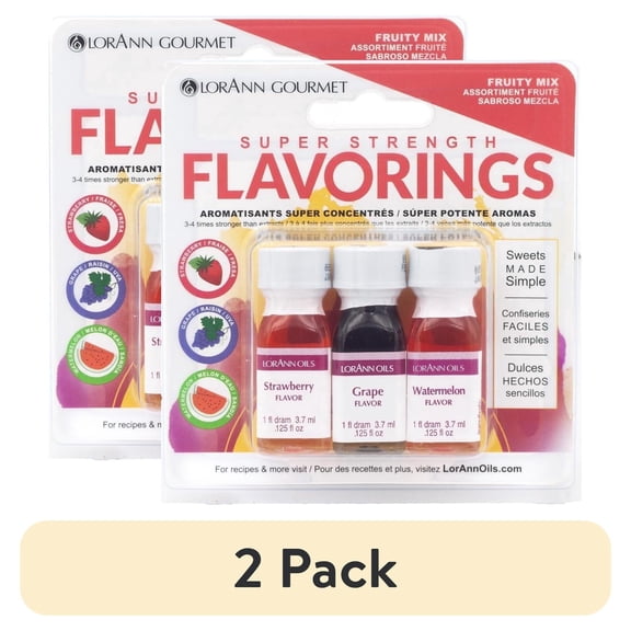 (2 pack) LorAnn Oils Super Strength Flavoring - Used For Candy Making, Flavoring Extracts, Baking, Hard Candy, and Flavor Oils, Watermelon, Strawberry, Grape, 1 fl dram