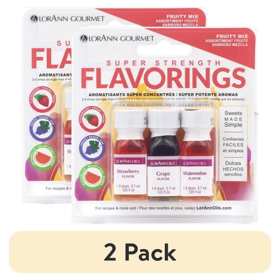 (2 pack) LorAnn Oils Super Strength Flavoring - Used For Candy Making, Baking, Hard Candy, and Flavor Oils - Bold, Natural Flavors 4X Stronger Than Extracts - Watermelon, Strawberry, Grape, 1 fl dram each