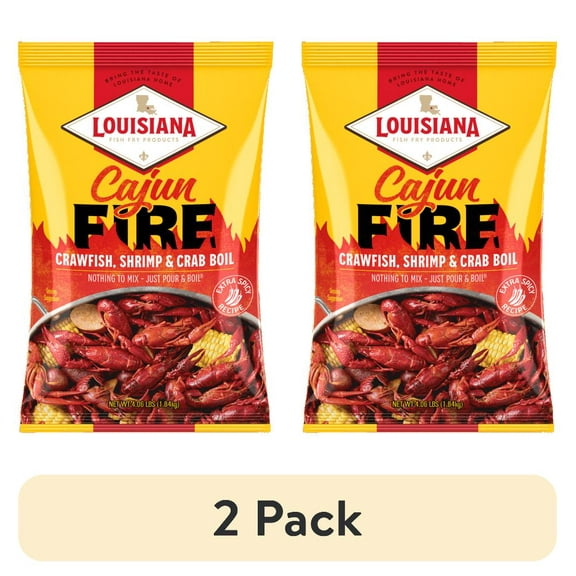 (2 pack) Louisiana Fish Fry Products Cajun Fire Boil Seasoning 4.06 lb Bag.