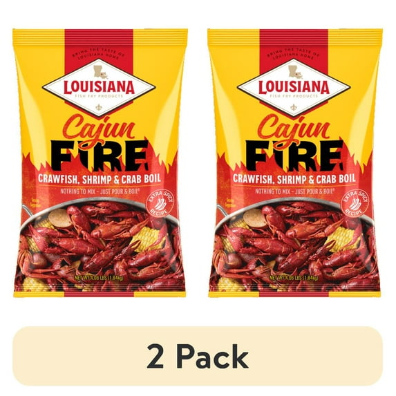 (2 pack) Louisiana Fish Fry Products Cajun Fire Boil Seasoning 4.06 lb Bag.