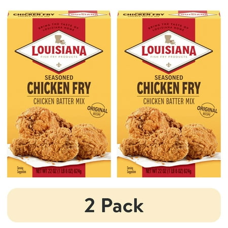 (2 pack) Louisiana Fish Fry Products Crispy Seasoned Chicken Fry Coating Powder Mix, 22 oz Box