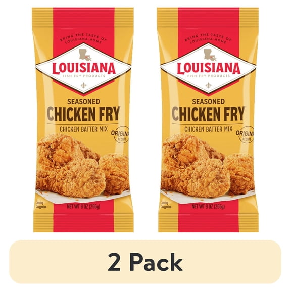 (2 pack) Louisiana Fish Fry Products Crispy Seasoned Chicken Fry Coating Powder Mix, 9 oz Bag