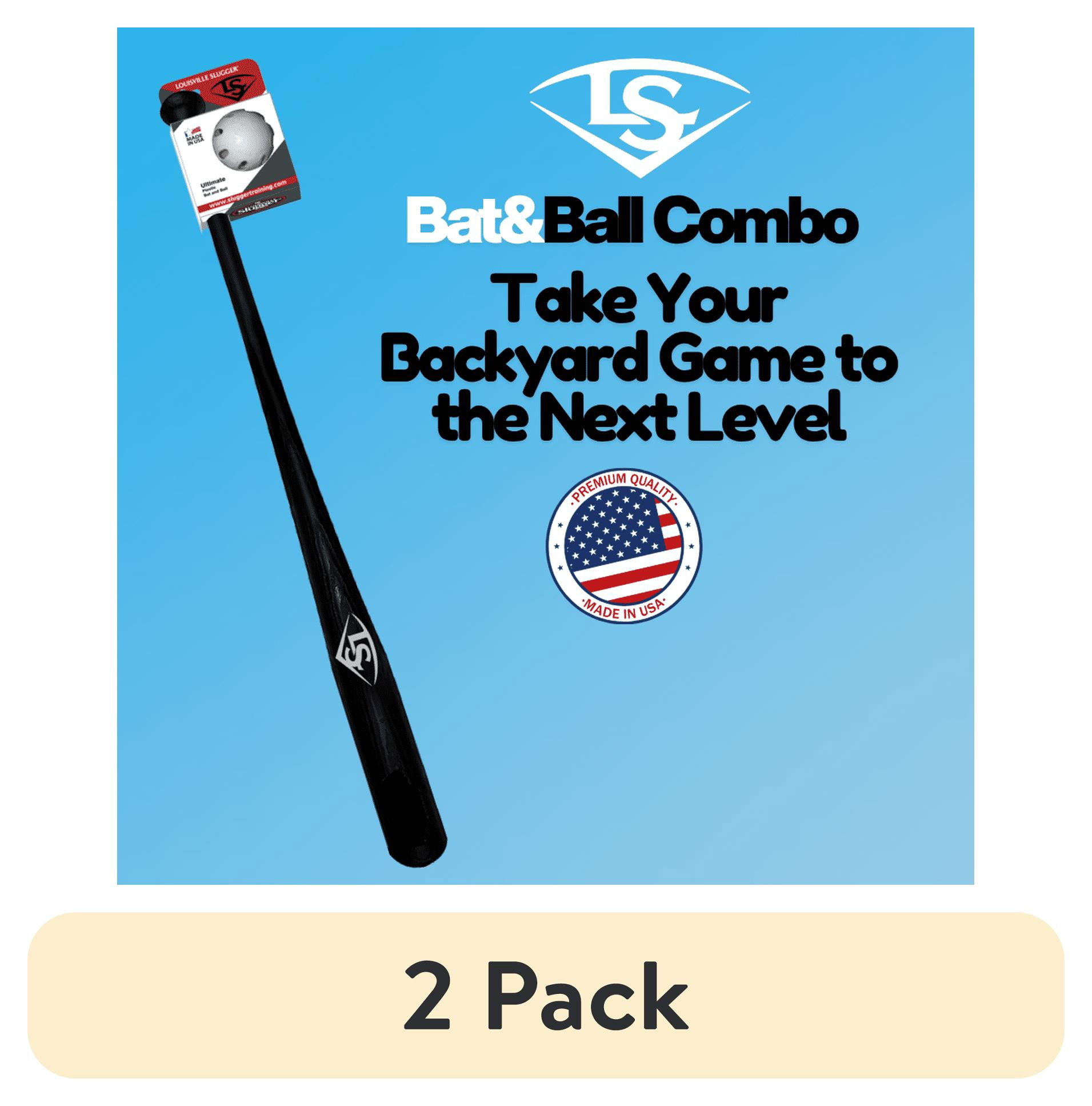 (2 pack) Louisville Slugger Ultimate Plastic Bat and Ball Combo – 34" Replica Bat with Authentic Wood Look, Safe Backyard Baseball Set for Kids & Adults