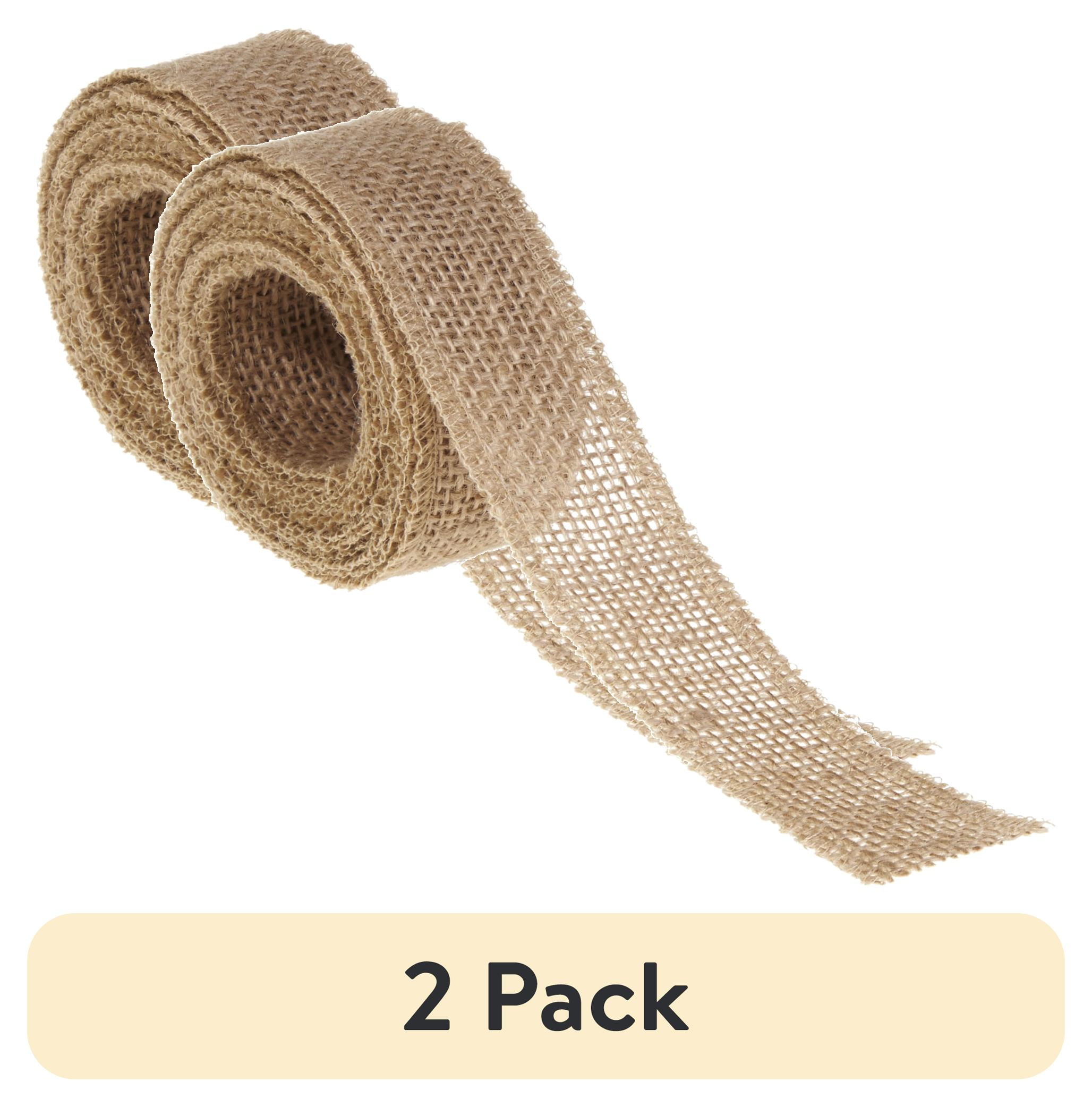 (2 pack) Love, Laugh, Craft Burlap Ribbon Set, 1.5"W x 3-Yds, Natural/White Stripe