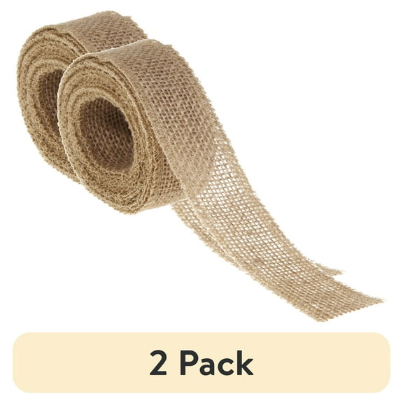 (2 pack) Love, Laugh, Craft Burlap Ribbon Set, 1.5"W x 3-Yds, Natural/White Stripe
