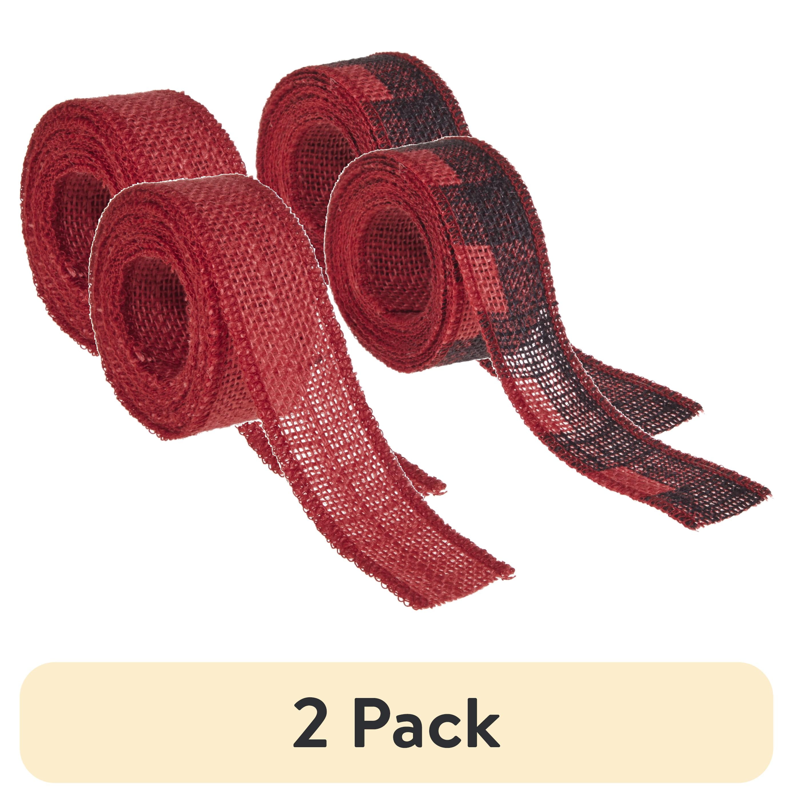 (2 pack) Love, Laugh, Craft Burlap Ribbon Set, 1.5"W x 3-Yds, Red/Black Buffalo Check
