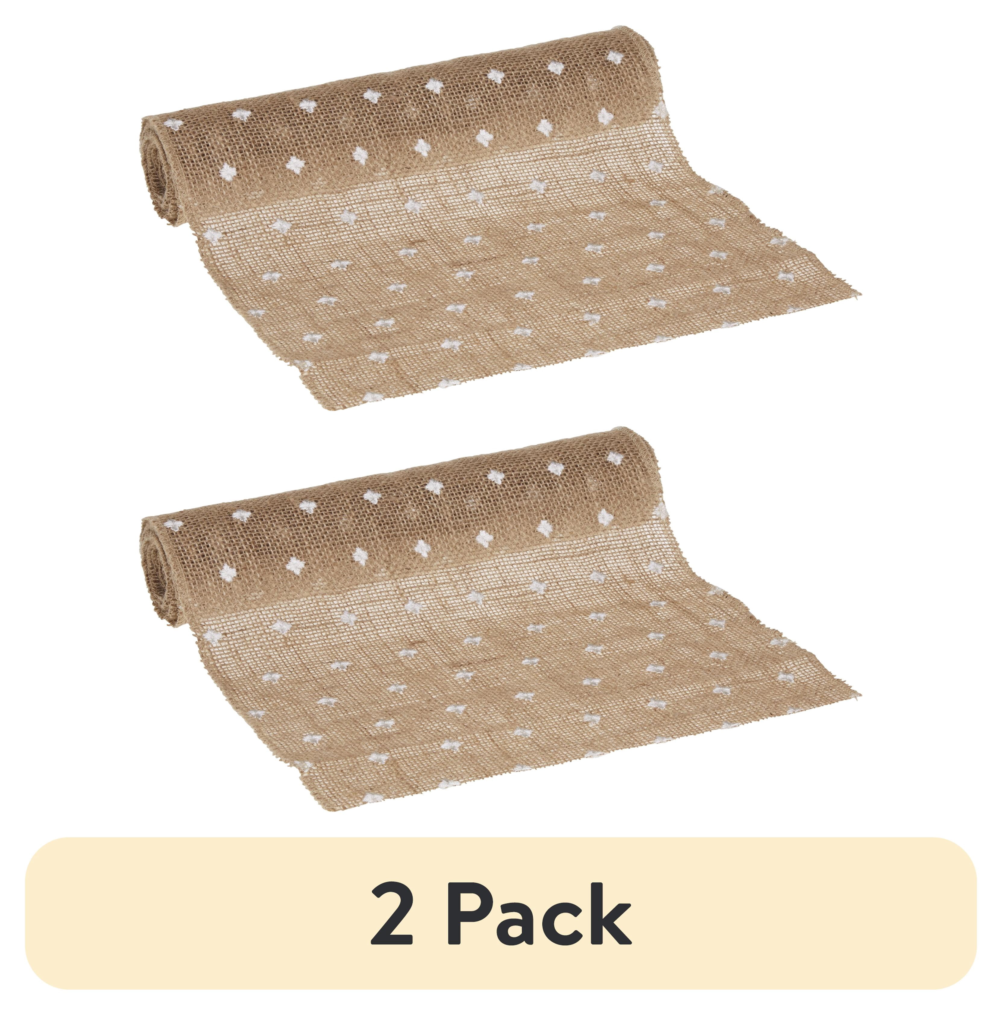 (2 pack) Love, Laugh, Craft Natural Jute Burlap Table Runner Roll, Finished Edges, 12"Wx3-Yds, White Dots