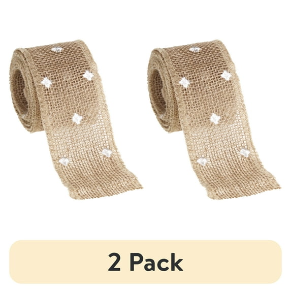 (2 pack) Love, Laugh, Craft Natural Burlap Ribbon, 2.5"W x 3-Yds, White Swiss Dots
