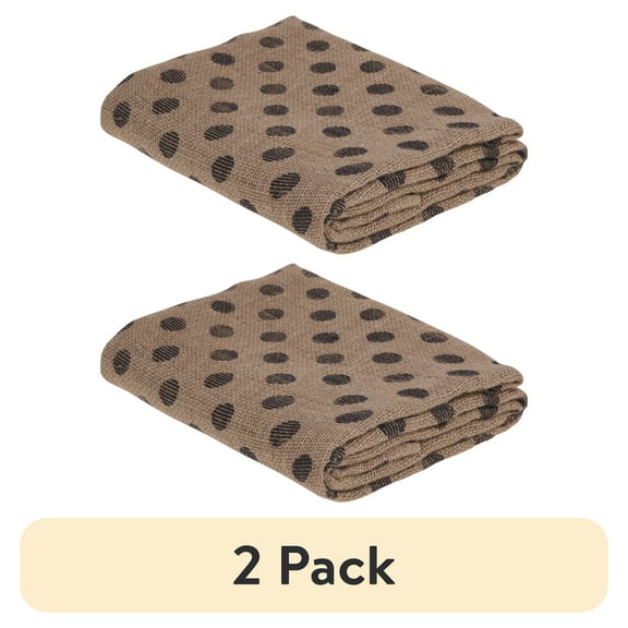 (2 pack) Love, Laugh, Craft Precut Natural Jute Burlap, 46"W x 2-Yards, Black Screenprint Dots