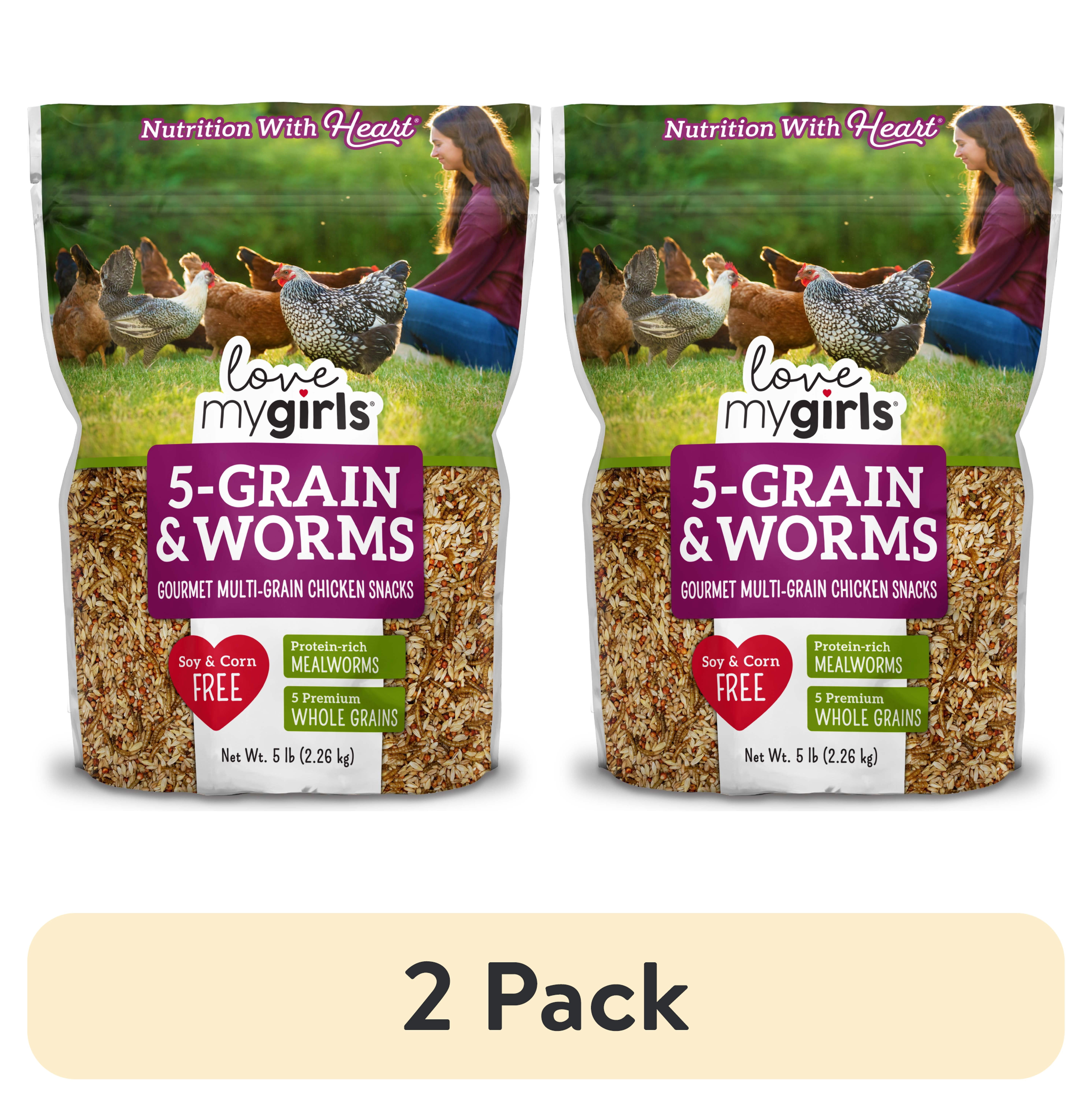 (2 pack) Love My Girls 5-Grain & Worms Gourmet Chicken Treats, 5 lb. Bag, 1-Pack