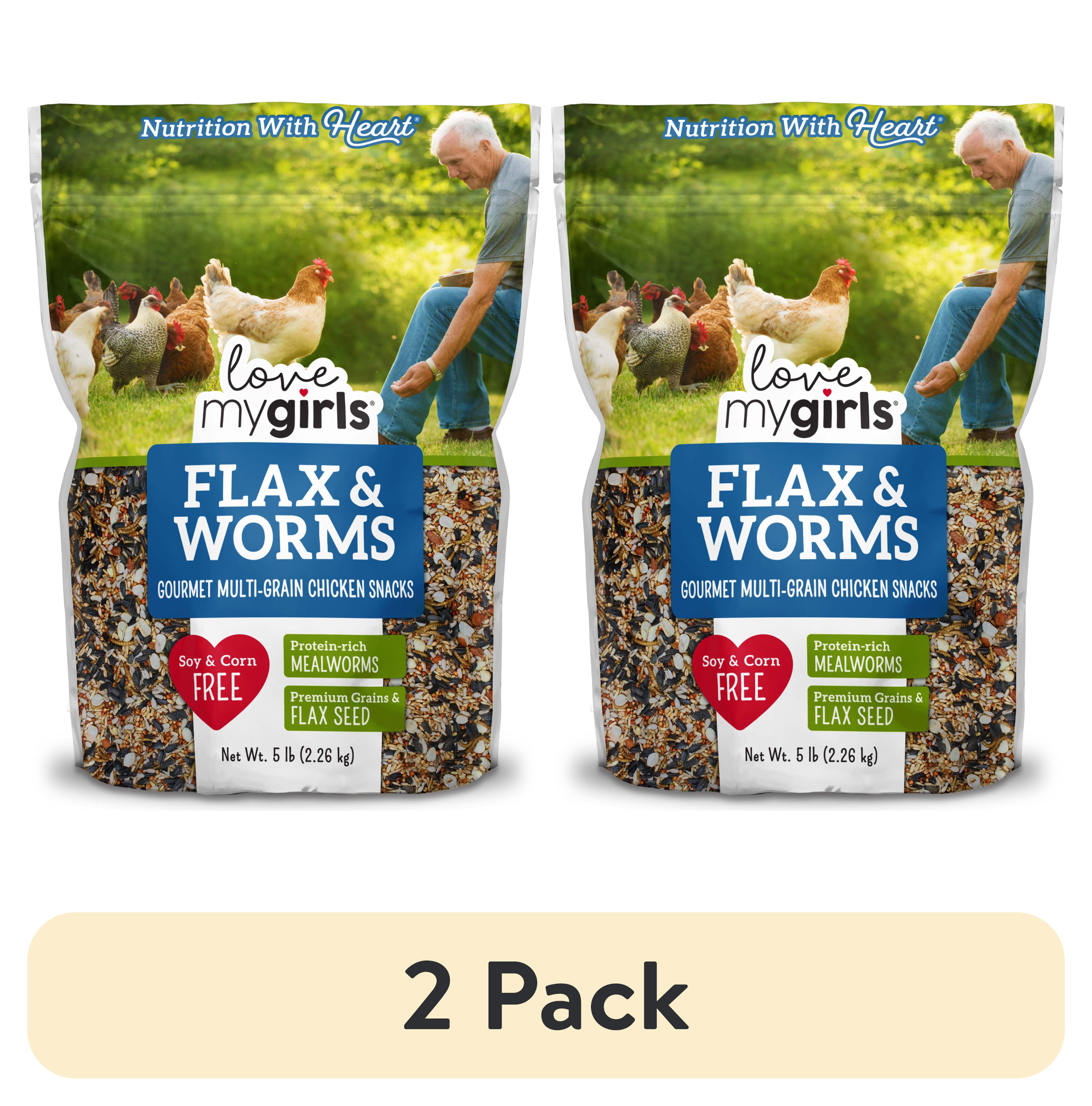 (2 pack) Love My Girls Flax & Worms Gourmet Multi-Grain Chicken Treats, 5 lb. Bag, 1-Pack
