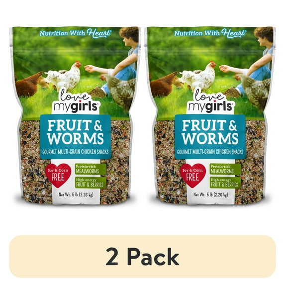 (2 pack) Love My Girls Fruit & Worms Gourmet Multi-Grain Chicken Treats, Granules, 5 lb. Bag