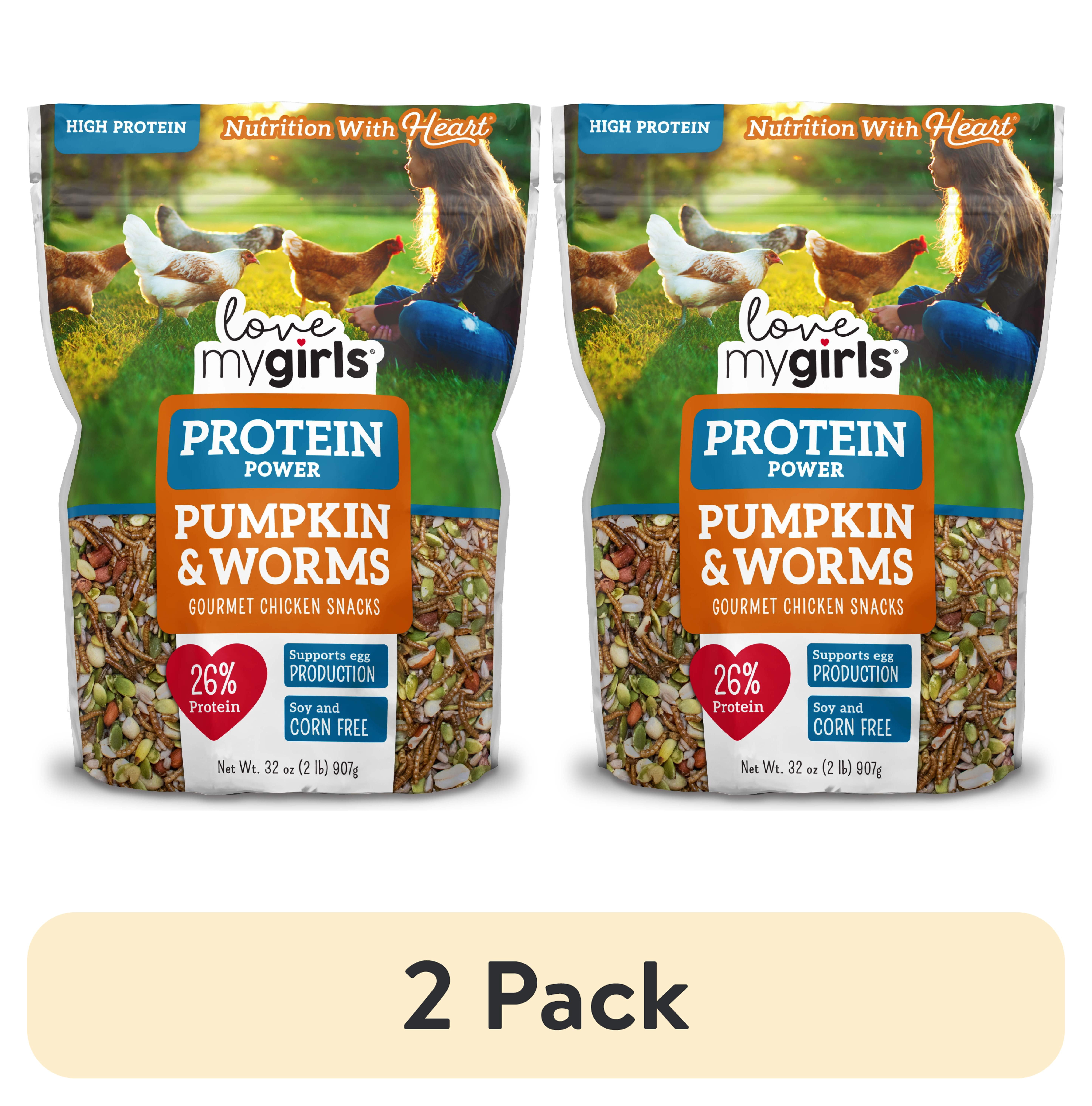 (2 pack) Love My Girls Pumpkin & Worms Gourmet Multi-Grain Chicken Treats, 2 lb. Bag, 1-Pack