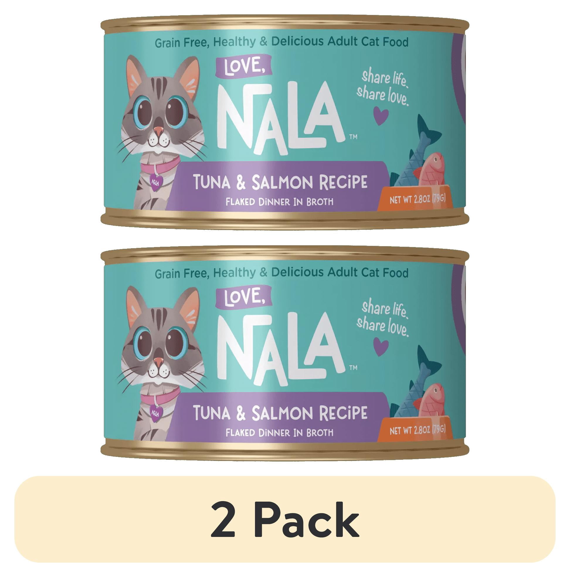 (2 pack) Love, Nala Adult Cat Flaked Wet Cat Food Tuna & Salmon Recipe in Broth, 2.8 oz