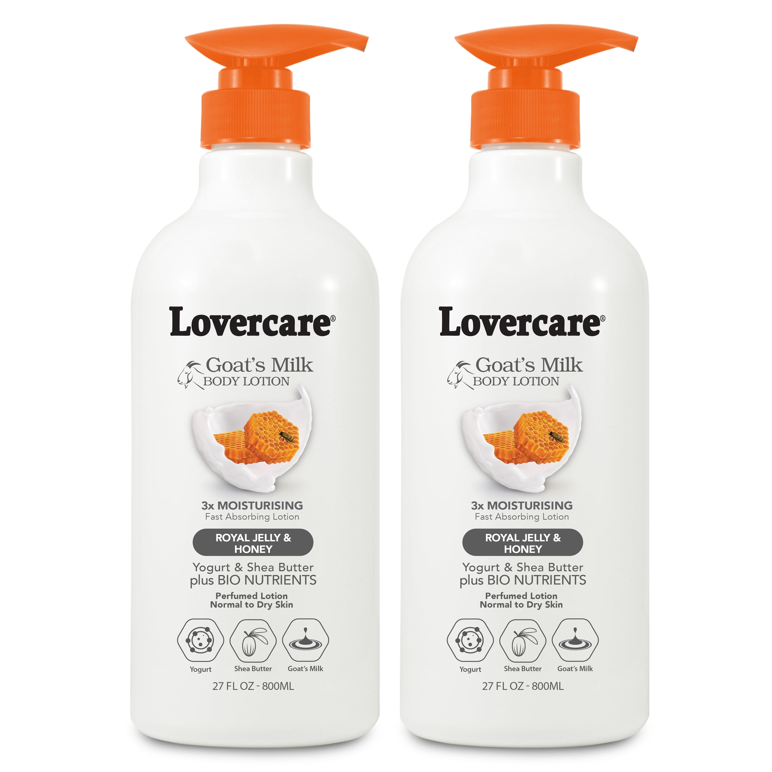 (2 pack) LoverCare Goat's Milk Body Lotion 27 fl oz (800ml) - Royal Jelly & Honey