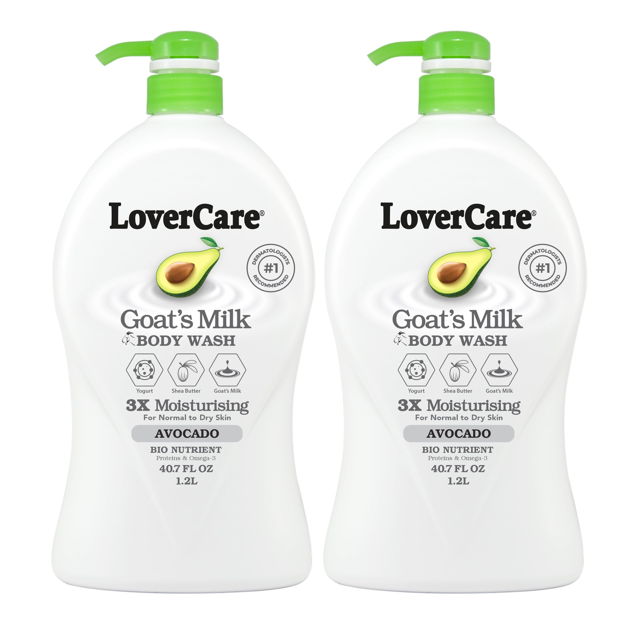 (2 pack) LoverCare Goat's Milk Body Wash 40.07oz (1200ml) - Avocado