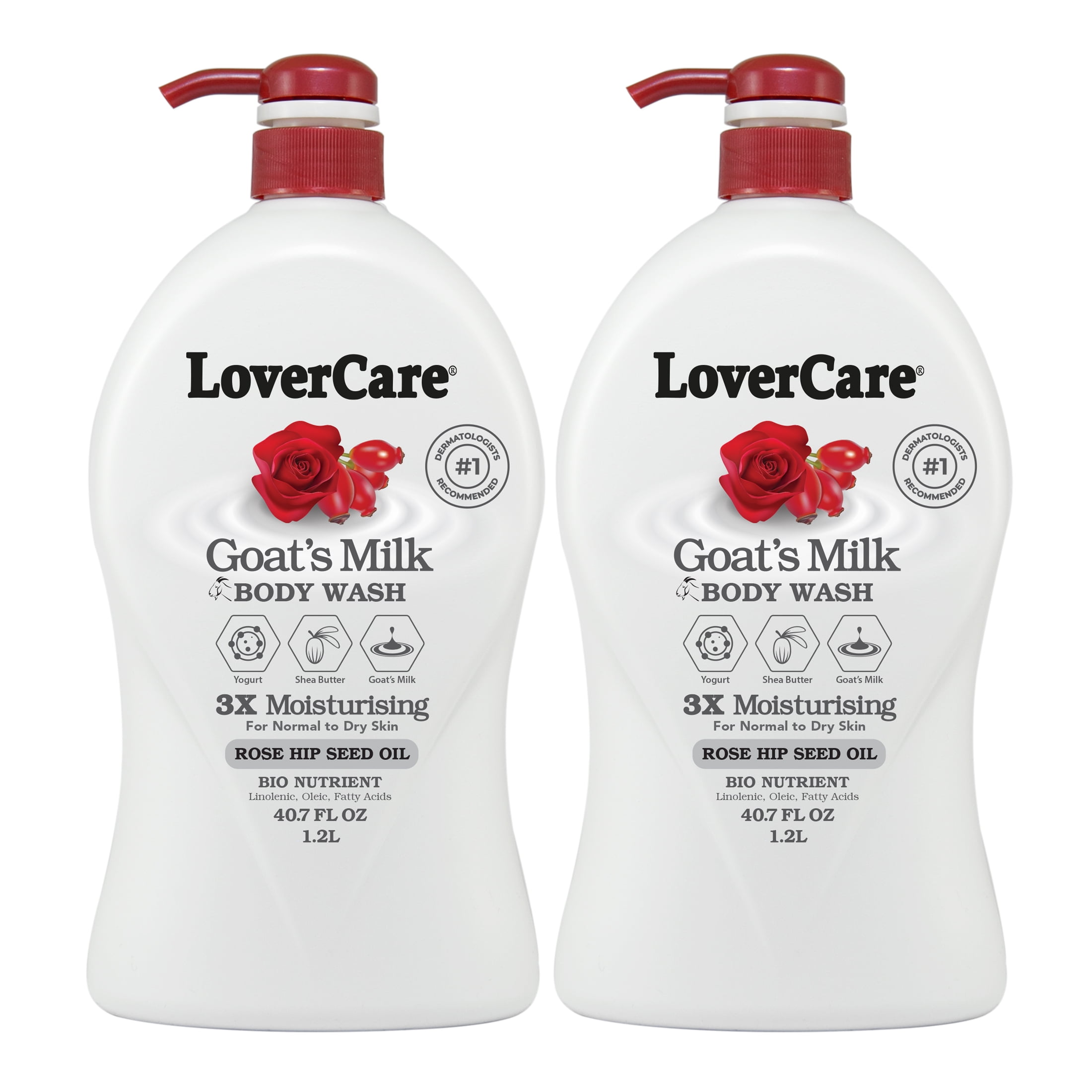 (2 pack) LoverCare Goat's Milk Body Wash Rose Hip Seed Oil 40.7 fl oz