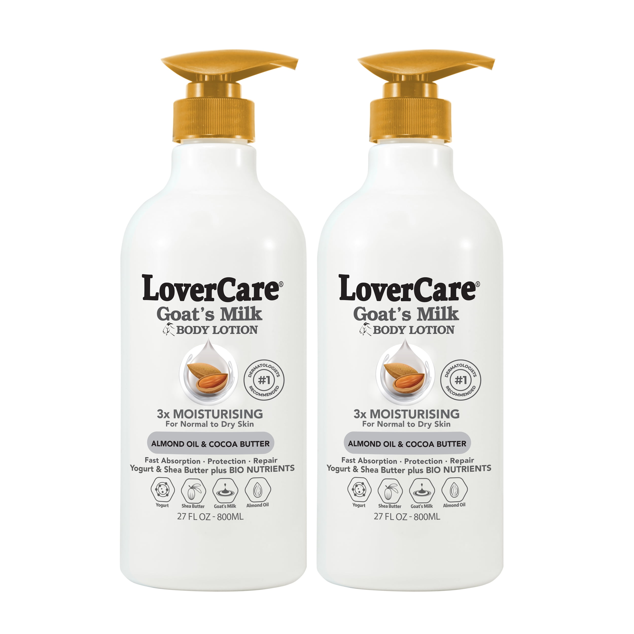 (2 pack) Lovercare Goat Milk Body Lotion for Dry Skin Almond Oil & Cocoa Butter 27.05oz (800ml) - Single…