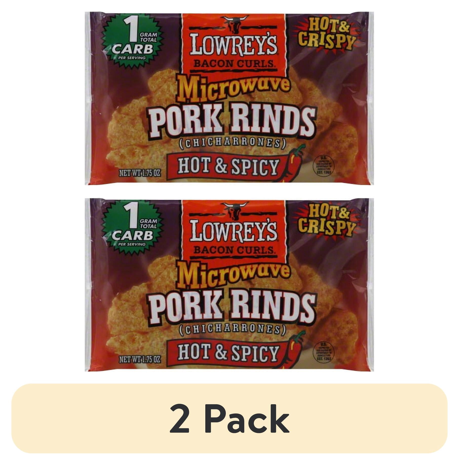 Pork Rinds Mircowave (2 pack) Lowrey's Bacon Curls Hot & Spicy Microwave Pork Rinds, 1.75 Oz ...