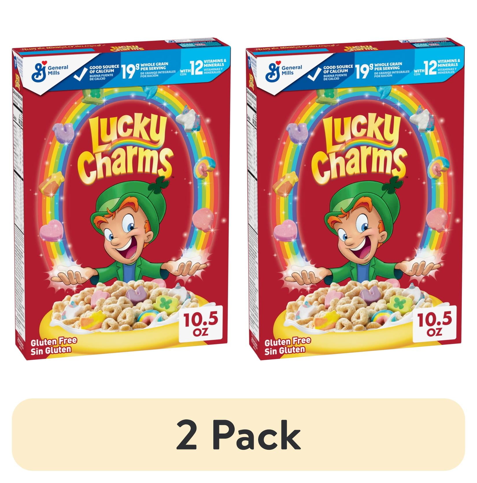 (2 pack) Lucky Charms Gluten Free Cereal with Marshmallows, Kids Breakfast Cereal, 10.5 oz
