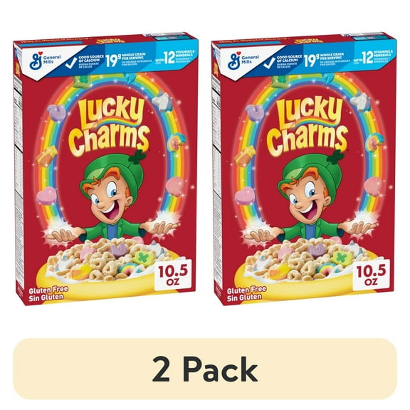 (2 pack) Lucky Charms Gluten Free Cereal with Marshmallows, Kids Breakfast Cereal, 10.5 oz