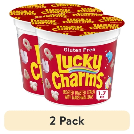 (2 pack) Lucky Charms with Marshmallows Breakfast Cereal Cup, Gluten Free, Single Serve, 1.7 oz