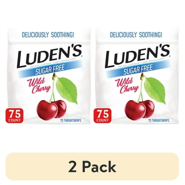 (2 pack) Luden's Sore Throat Drops, for Minor Sore Throat Relief, Sugar Free Wild Cherry Throat Remedy, 75 Ct