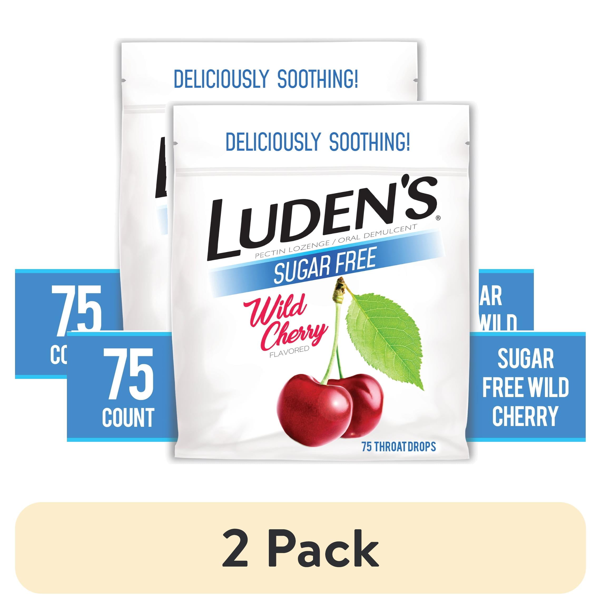 (2 pack) Luden's Sore Throat Drops, for Minor Sore Throat Relief, Sugar Free Wild Cherry Throat Remedy, 75 Ct