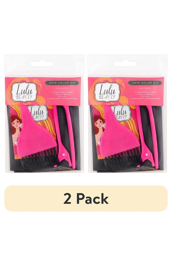 (2 pack) Lulu Beauty All You Need To Color Your Hair at Home Kit, Cape, Clips, Applicator Brush, Wipes