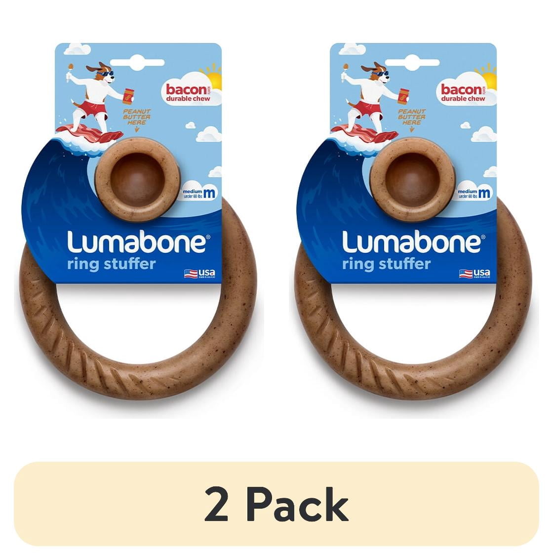 (2 pack) Lumabone Real Bacon Durable Ring-Stuffer Dog Chew Toy, Medium