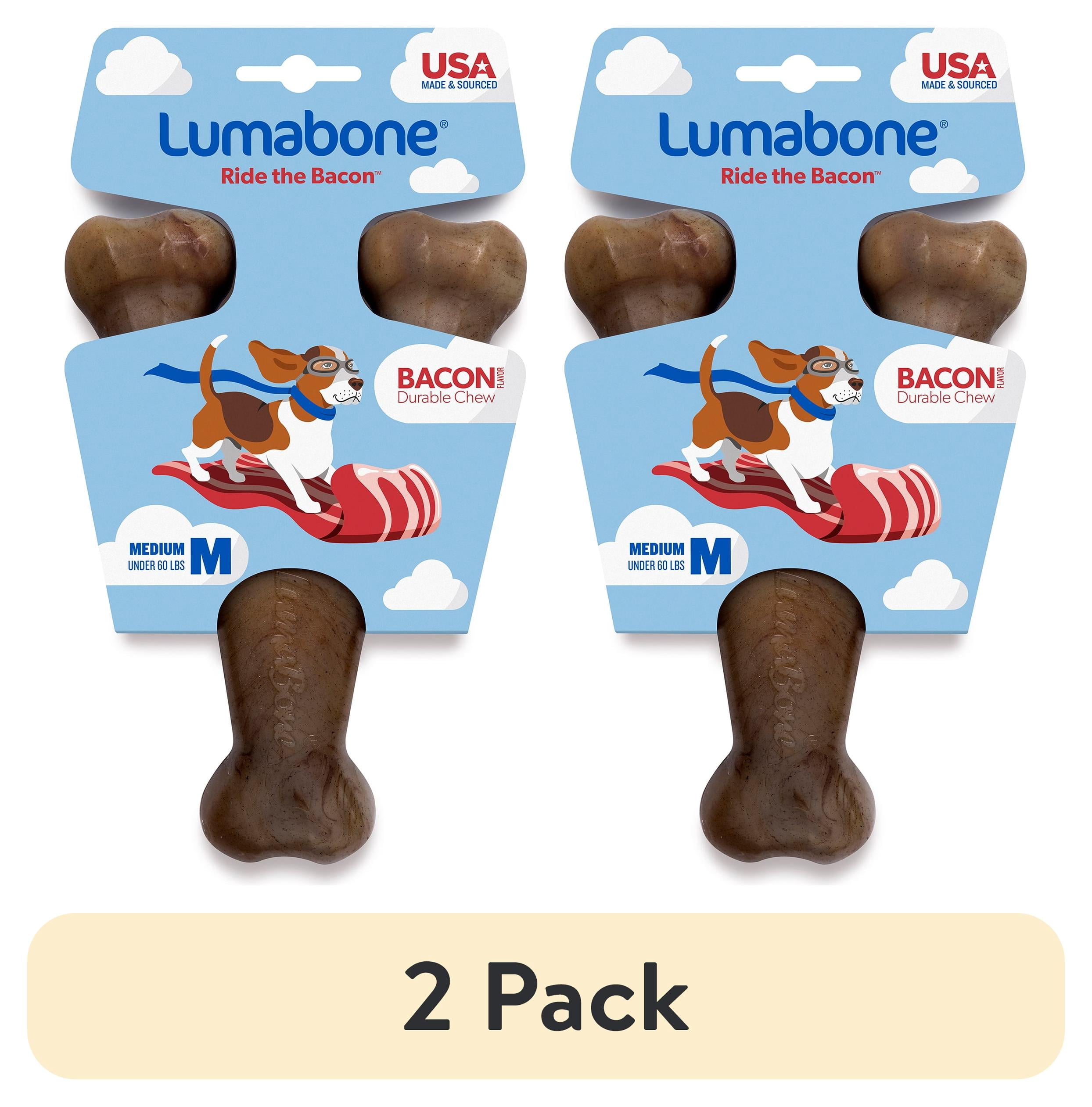 (2 pack) Lumabone Real Bacon Durable Wishbone Dog Chew Toy, Medium