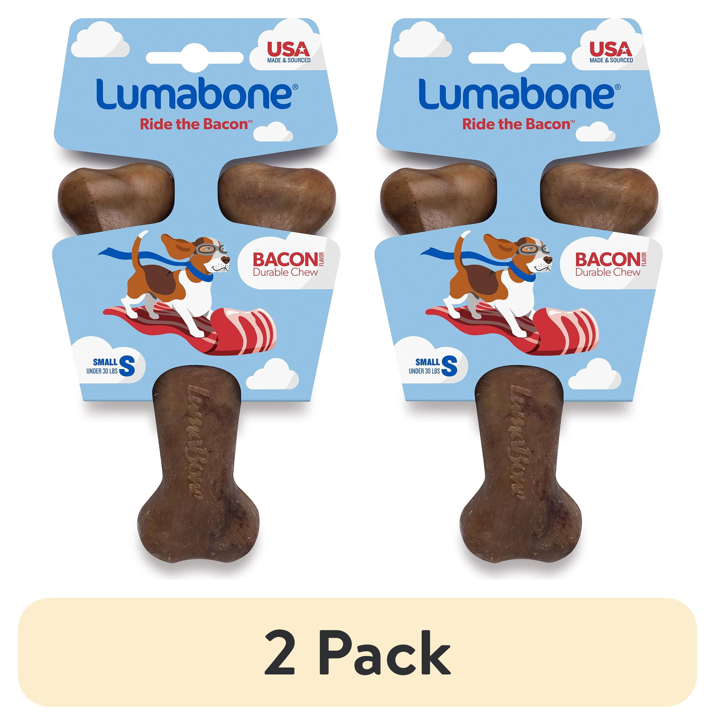 (2 pack) Lumabone Real Bacon Durable Wishbone Dog Chew Toy, Small