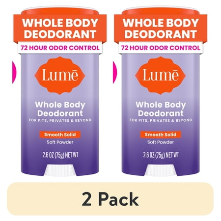 (2 pack) Lume Whole Body Women’s Deodorant - Smooth Solid Stick - Aluminum Free - Soft Powder - 2.6oz