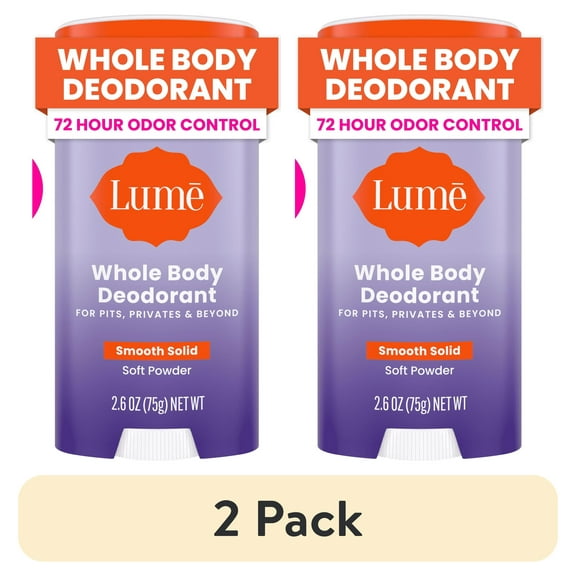 (2 pack) Lume Whole Body Womens Deodorant - Smooth Solid Stick - Aluminum Free - Soft Powder - 2.6oz