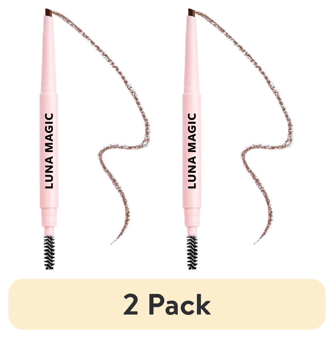 (2 pack) LUNA MAGIC Precision and Long-Lasting Eyebrow Pencil with Spoolie Brush, Brown