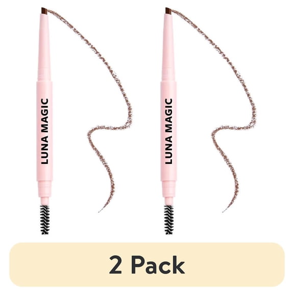 (2 pack) LUNA MAGIC Precision and Long-Lasting Eyebrow Pencil with Spoolie Brush, Brown
