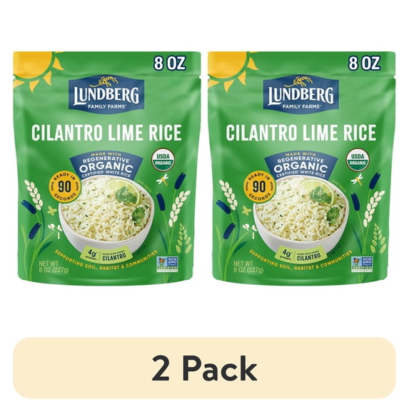 (2 pack) Lundberg Organic Cilantro Lime Rice - Microwave Ready in 90 Seconds, 8oz Pouch