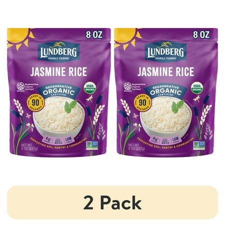 (2 pack) Lundberg Organic White Jasmine Rice - Microwave Ready in 90 Seconds, 8oz Pouch