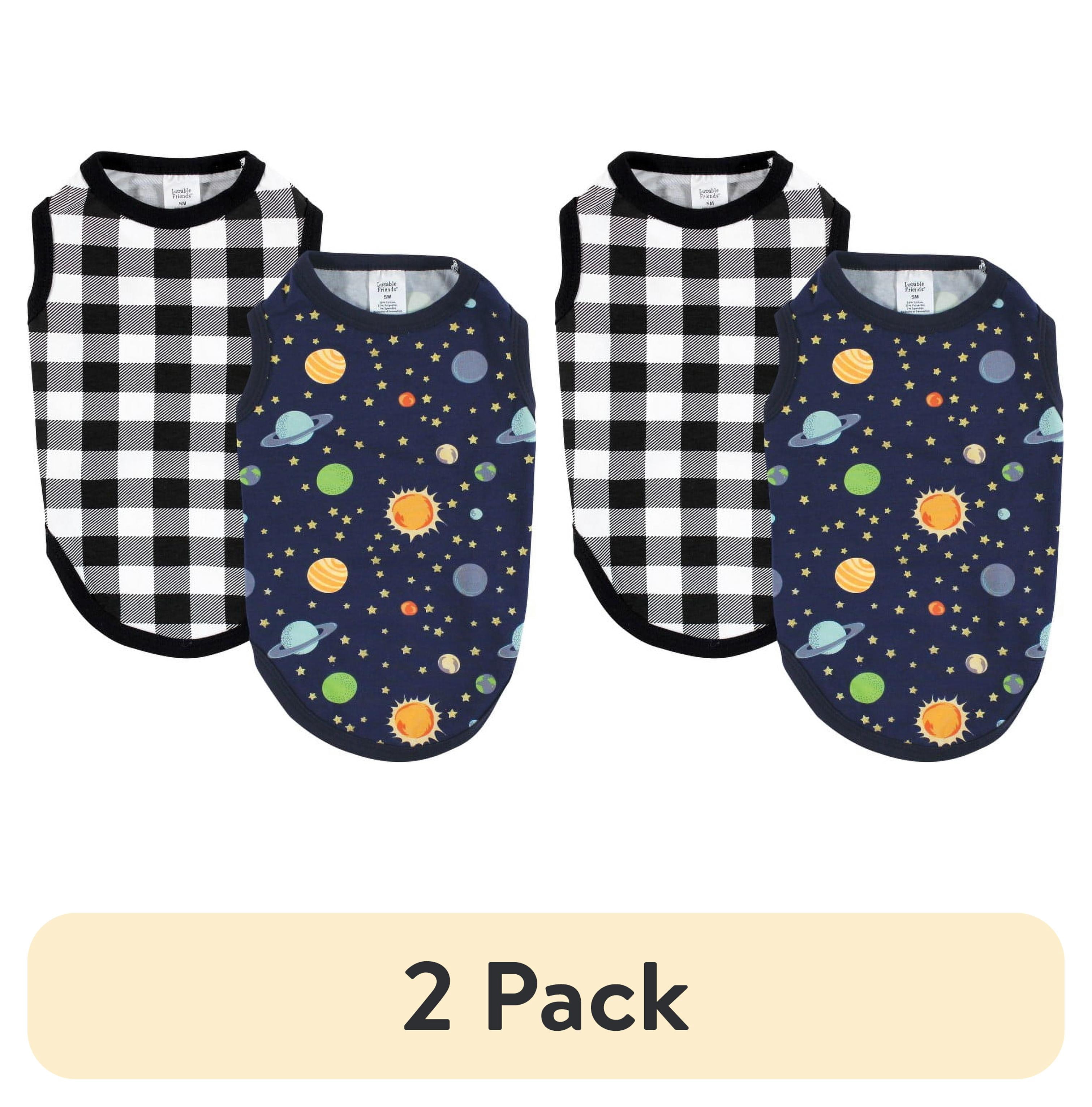 (2 pack) Luvable Friends Dog Pet Dog and Cats Cotton T-Shirts 2pk, Space Plaid, Large