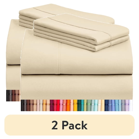 (2 pack) LuxClub 3PC Twin XL Sheet Set, Deep Pockets Wrinkle Free Cooling Bed Sheets Hotel Bedding for Women, Men, Includes 1 Fitted Sheet, 1 Flat Sheet and 1 Pillowcase-Silky Soft Cream