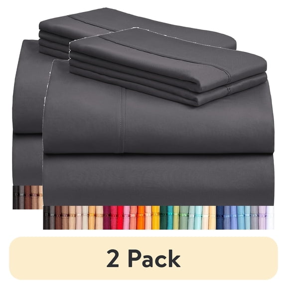 (2 pack) LuxClub 4 PC King Size Sheet Set Sheets Deep Pockets Wrinkle Free Cooling Sheets Machine Washable Hotel Bedding Silky Soft - Dark Grey King