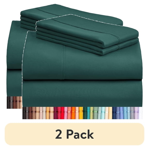 (2 pack) LuxClub 4 PC Queen Sheet Set, Breathable Luxury Bed Sheets, Deep Pockets Wrinkle Free Cooling Sheets Machine Washable Hotel Bedding Silky Soft - Emerald