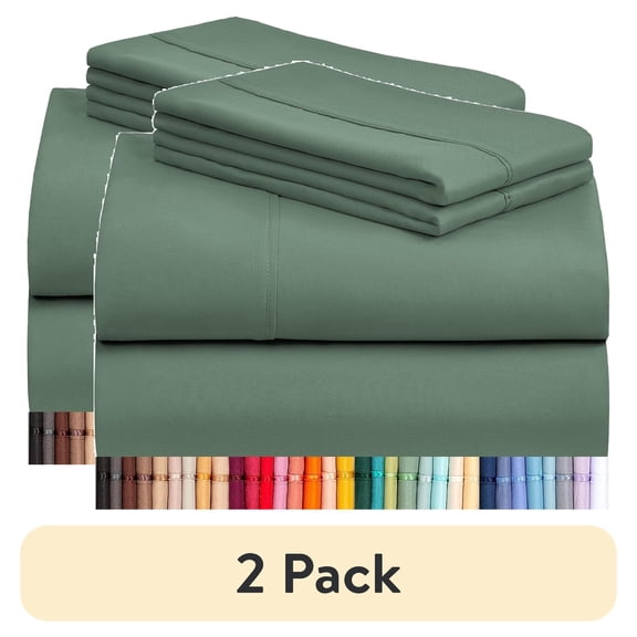(2 pack) LuxClub 4 PC Queen Sheet Set, Breathable Luxury Bed Sheets, Deep Pockets Wrinkle Free Cooling Sheets Machine Washable Hotel Bedding Silky Soft - Tree Moss Green Queen